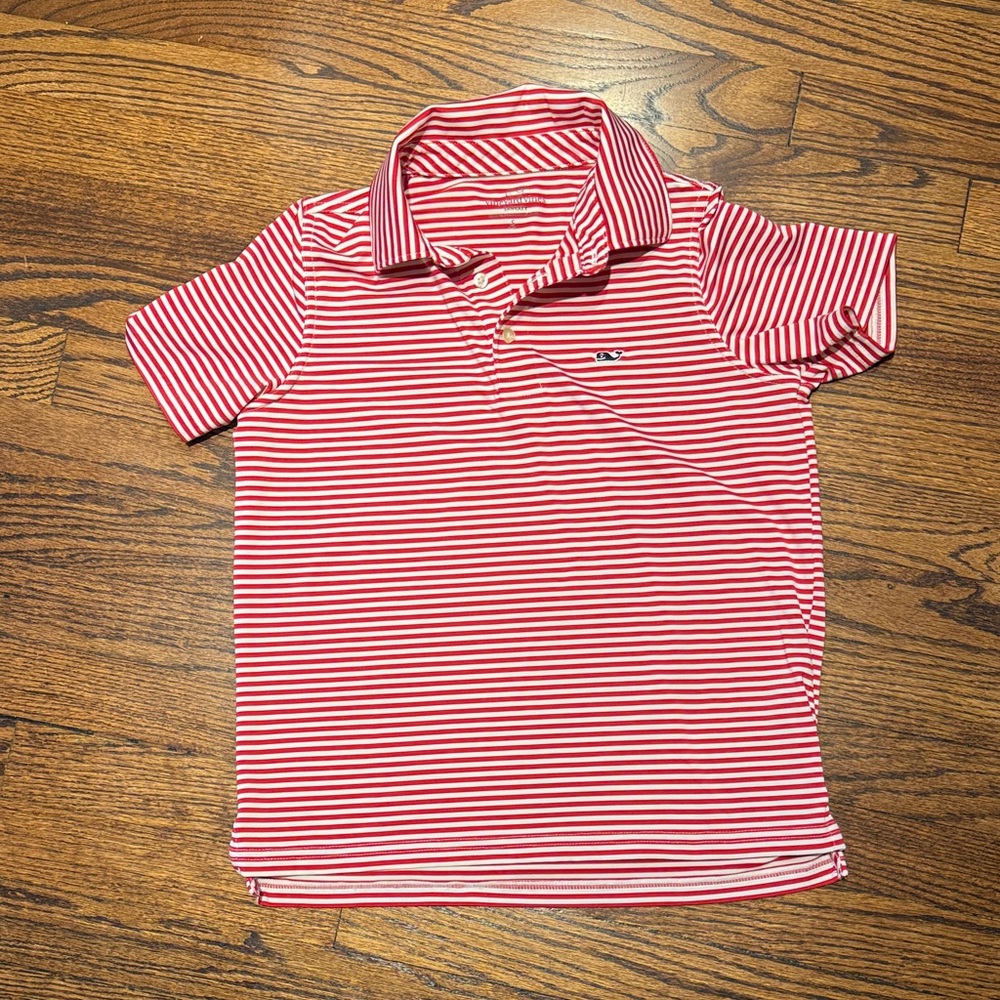 Vineyard Vines Boys Sankaty Performance Polo in Red and White Stripes